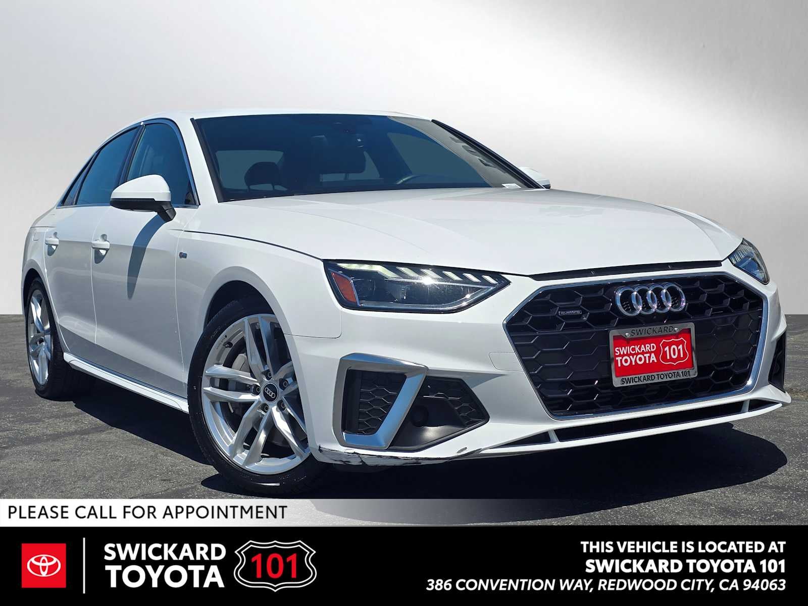 2024 Audi A4 Sedan S line Premium Plus in Arkona White — front three-quarter view