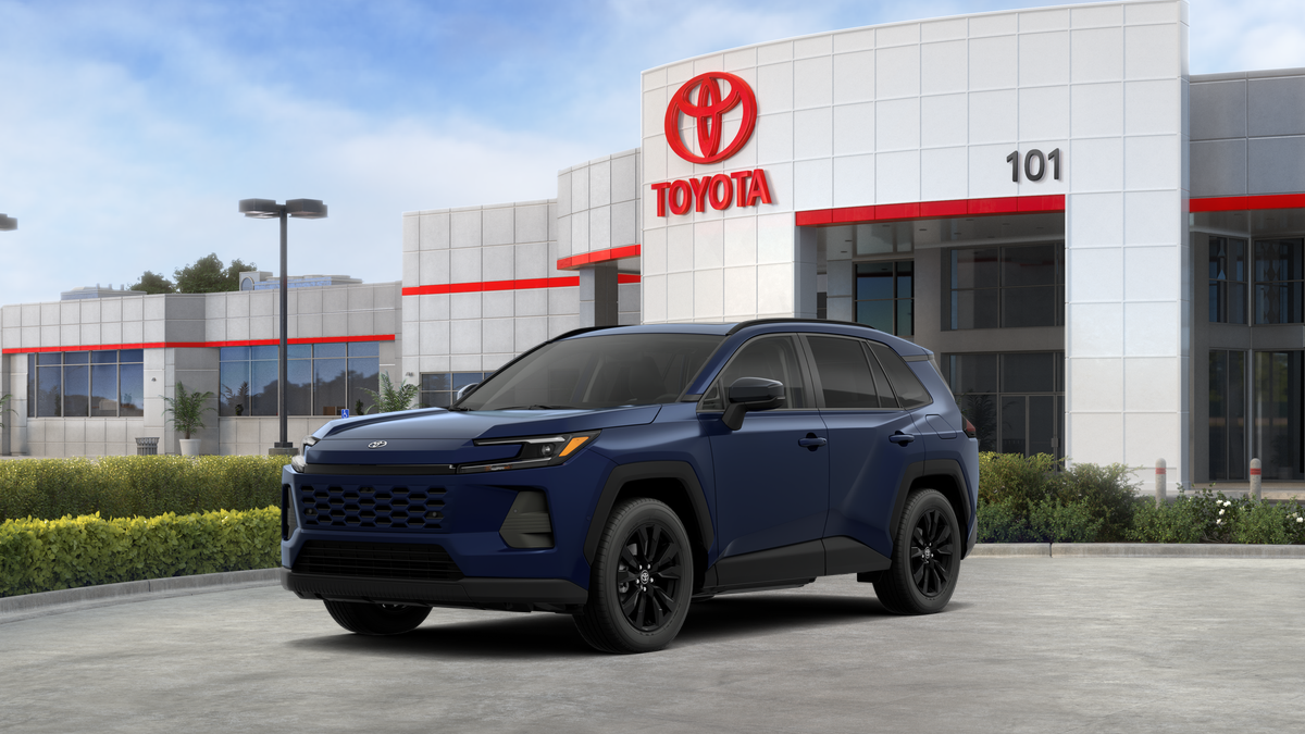 2026 Toyota RAV4 XLE Premium in Blueprint — front three-quarter view