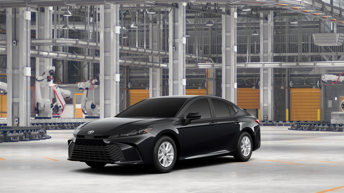 2026 Toyota Camry LE in Midnight Black Metallic — front three-quarter view