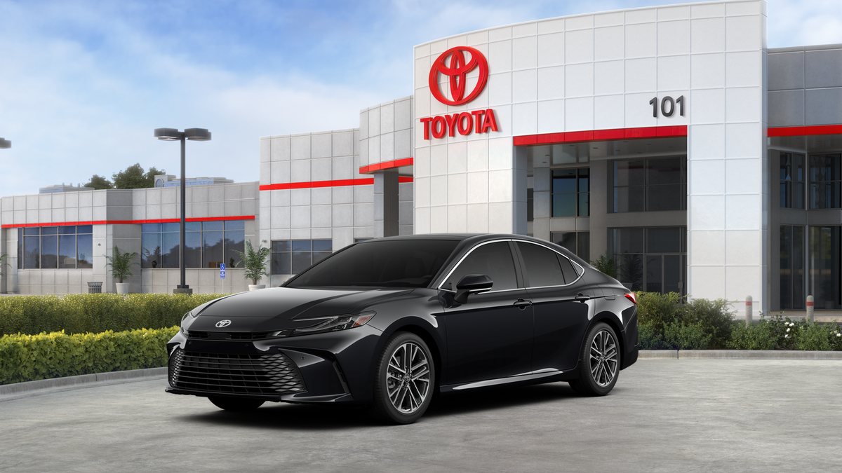 2026 Toyota Camry XLE in Midnight Black Metallic — front three-quarter view