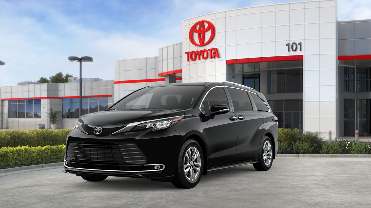 2026 Toyota Sienna Limited in Midnight Black Metallic — front three-quarter view