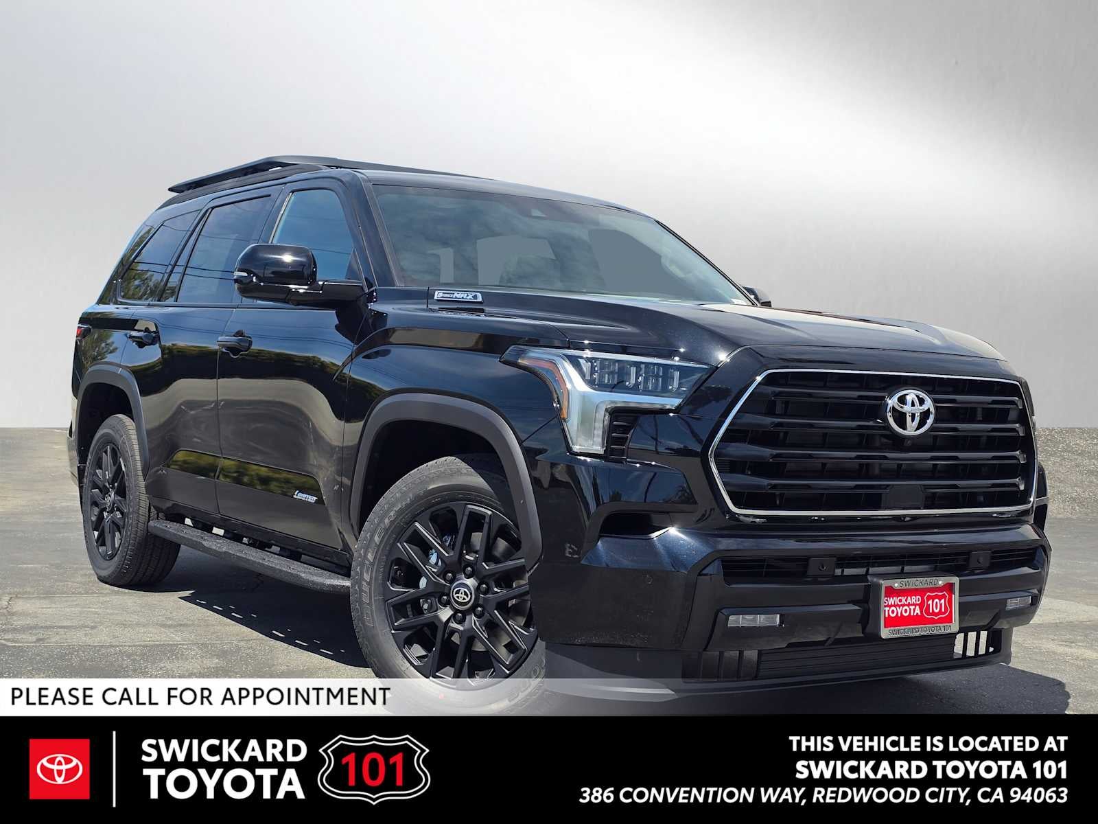 2026 Toyota Sequoia Limited in Midnight Black Metallic — front three-quarter view