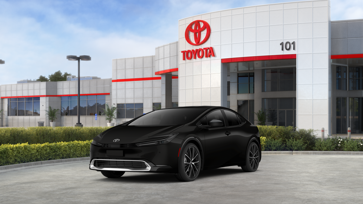 2027 Toyota Prius XLE in Inked — front three-quarter view