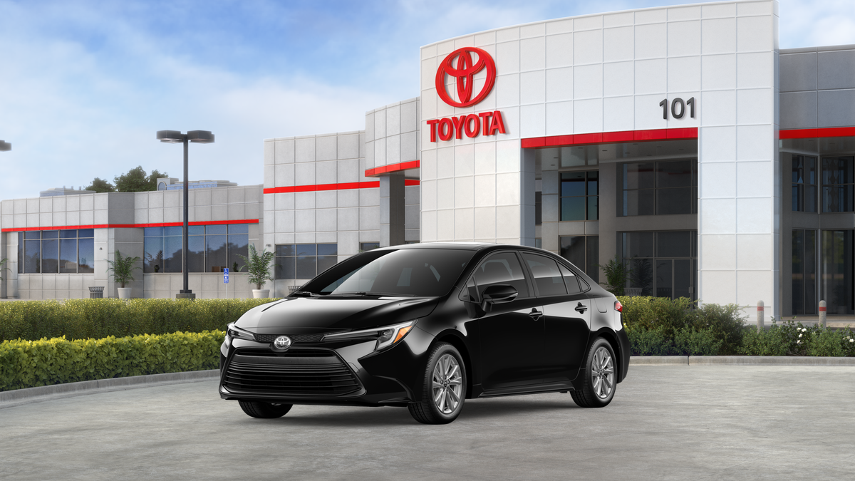 2026 Toyota Corolla Hybrid XLE in Midnight Black Metallic — front three-quarter view