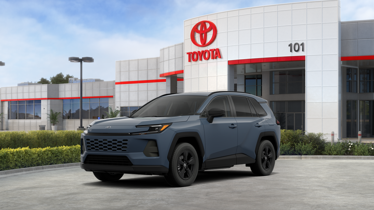 2026 Toyota RAV4 LE in Storm Cloud — front three-quarter view
