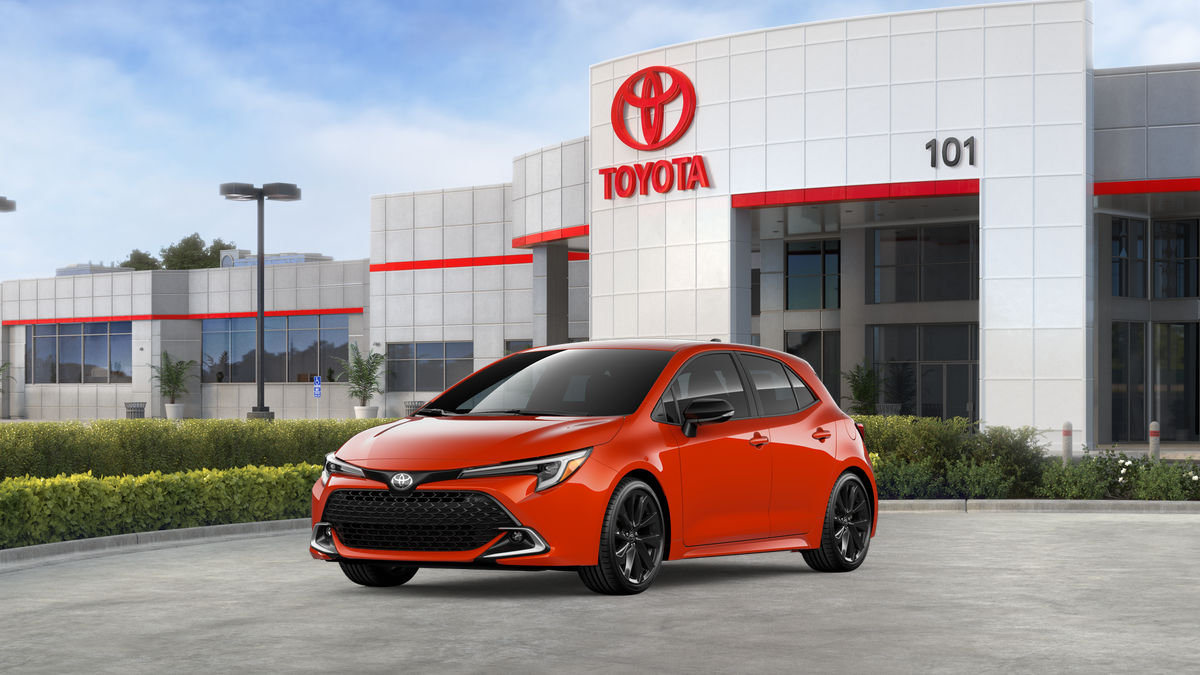 2026 Toyota Corolla Hatchback XSE in Inferno — front three-quarter view